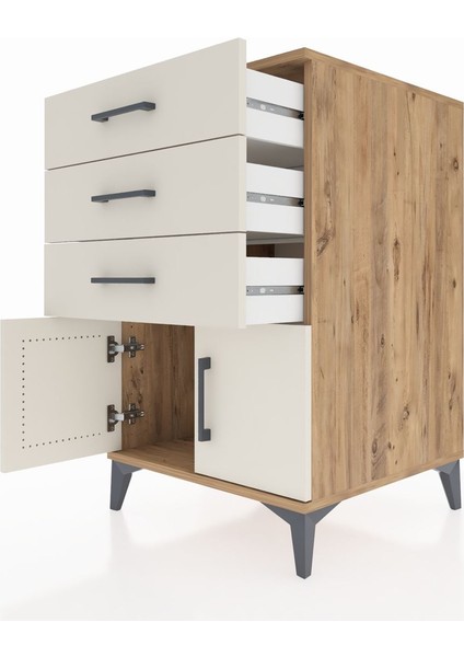 Kronos Komodin 3 Çekmeceli 2 Kapaklı 60X59X96 Çam-Aytaşı indirimleri