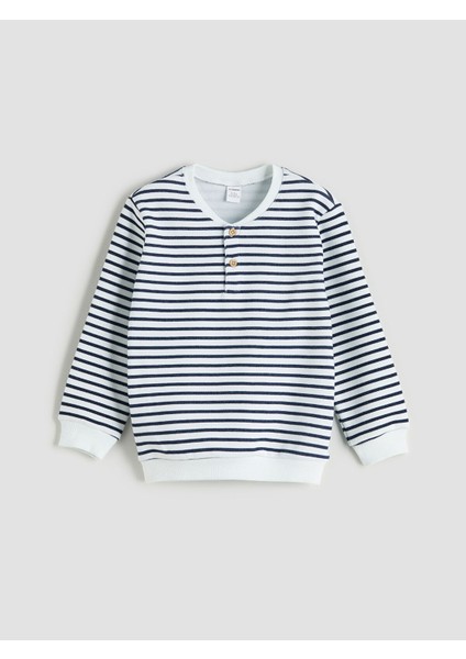 Yeni Sezon Bisiklet Yaka Çizgili Erkek Çocuk Sweatshirt