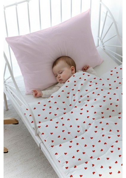 Organik Baskılı Bebek (100X150 Cm) Yorgan Seti - Iconic Serisi - Red Hearts fiyatları