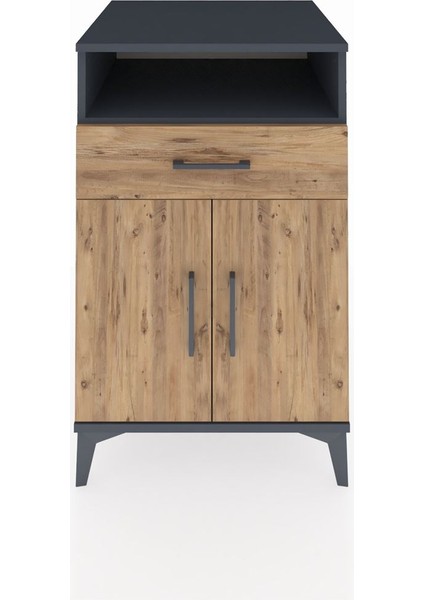 Kronos Komodin 2 Raflı Tek Çekmeceli 2 Kapaklı 60X59X96 Antrasit-Çam