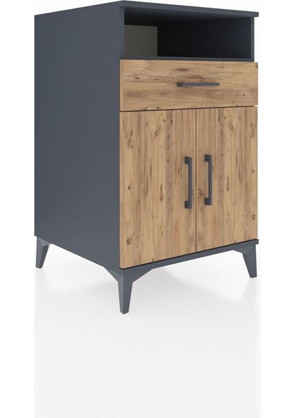 Kronos Komodin 2 Raflı Tek Çekmeceli 2 Kapaklı 60X59X96 Antrasit-Çam fiyatları