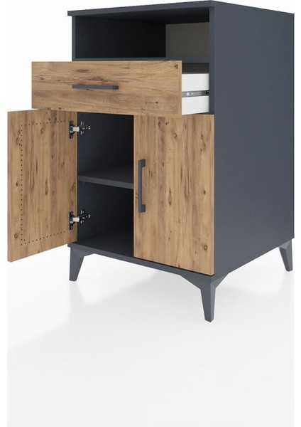 Kronos Komodin 2 Raflı Tek Çekmeceli 2 Kapaklı 60X59X96 Antrasit-Çam fırsatları