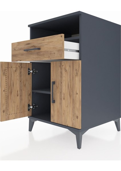 Kronos Komodin 2 Raflı Tek Çekmeceli 2 Kapaklı 60X59X96 Antrasit-Çam indirimleri