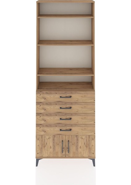 Arges Dolap 4 Raflı 4 Çekmeceli 2 Kapaklı 88X30X243 Çam-Çam