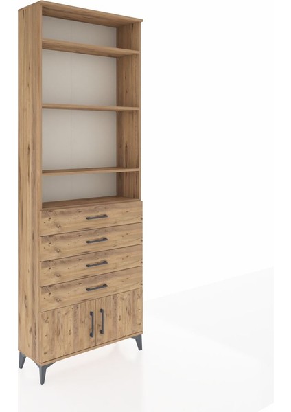 Arges Dolap 4 Raflı 4 Çekmeceli 2 Kapaklı 88X30X243 Çam-Çam fiyatları