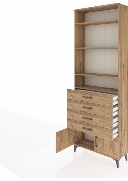 Arges Dolap 4 Raflı 4 Çekmeceli 2 Kapaklı 88X30X243 Çam-Çam fırsatları