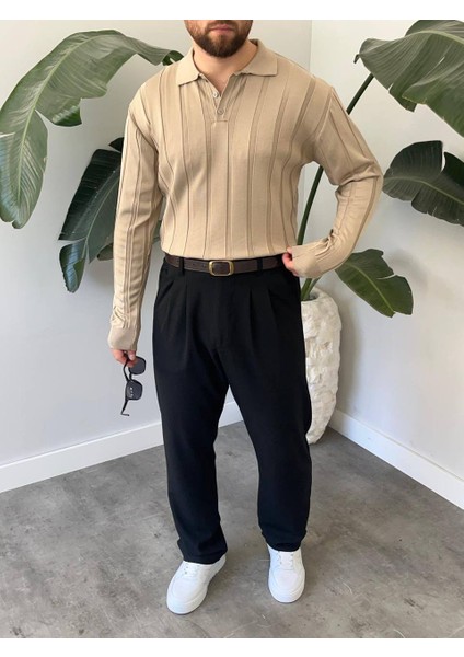 Bayaygun 6560 Fitilli Düğmeli Yaka Kazak_vizon