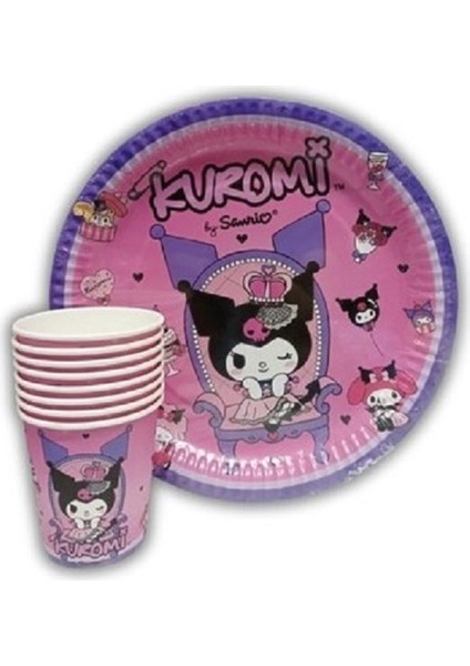 Kuromi Temalı Karton 8 Adet Tabak ve 8 Adet Bardak