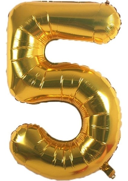Folyo Balon 5 Rakamı Helyum Balon 90 cm Gold Renk - 5 Yaş Balonu - 5 Yaş Balon -5 Rakam Balon