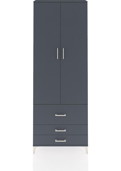 Arges Dolap Tek Raflı 3 Çekmeceli Tek Askılı 88X30X243 Antrasit-Antrasit
