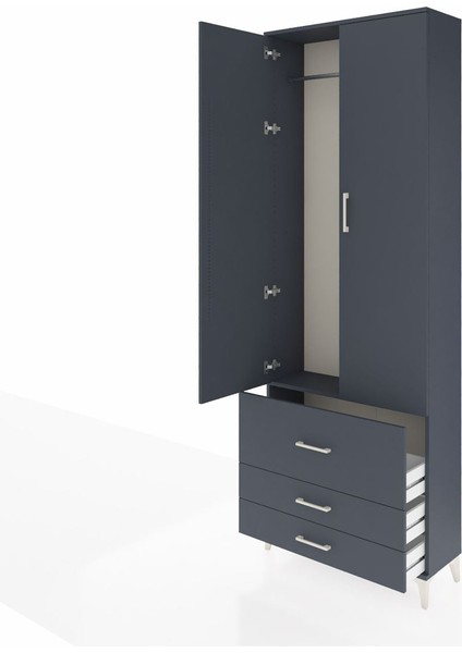 Arges Dolap Tek Raflı 3 Çekmeceli Tek Askılı 88X30X243 Antrasit-Antrasit fırsatları