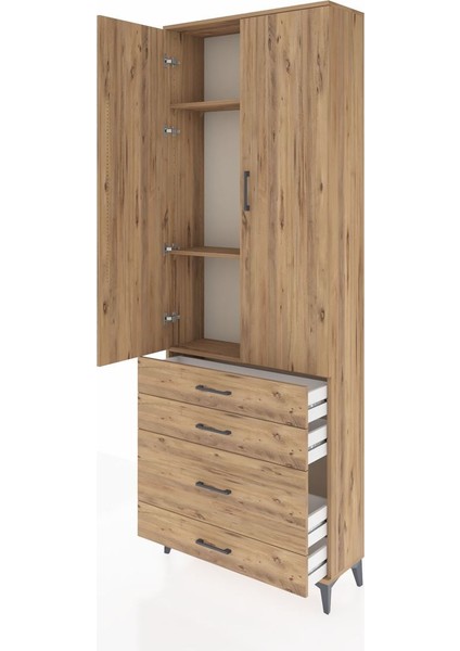 Arges Dolap 3 Raflı 4 Çekmeceli 2 Kapaklı 88X30X243 Çam-Çam fırsatları