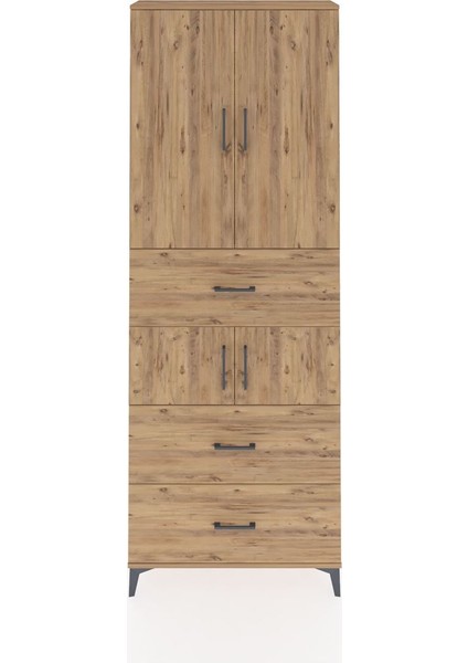 Arges Dolap 4 Raflı 3 Çekmeceli 4 Kapaklı 88X30X243 Çam-Çam