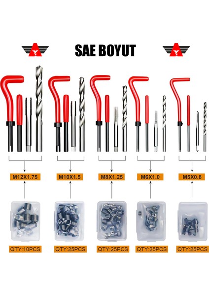 261 Parça Helicoil Set Vida Diş Tamir Seti Plastik Çantalı Full Set modelleri