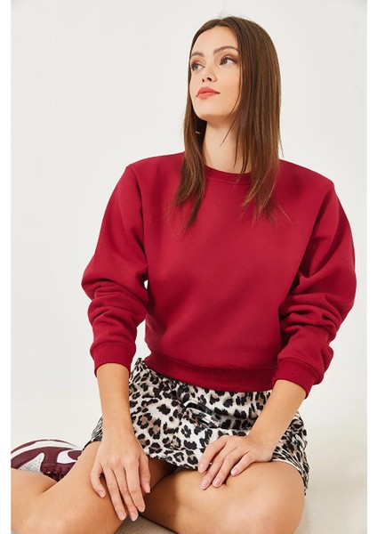 Kadın Bisiklet Yaka 3 Ip Şardonlu Basic Crop Sweatshirt fiyatları