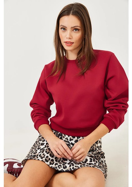 Kadın Bisiklet Yaka 3 Ip Şardonlu Basic Crop Sweatshirt fırsatları