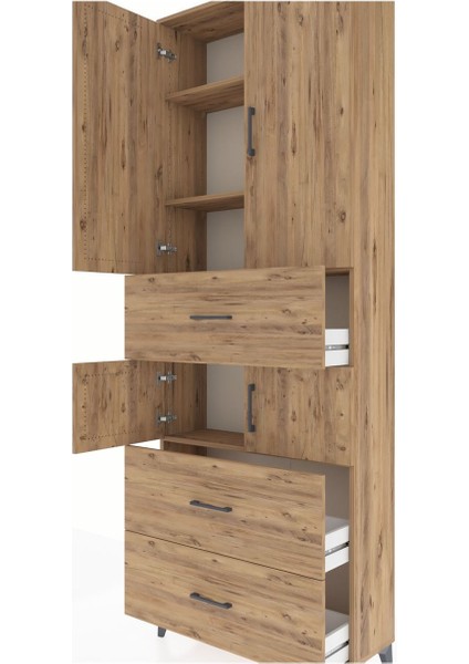 Arges Dolap 4 Raflı 3 Çekmeceli 4 Kapaklı 88X30X243 Çam-Çam indirimleri