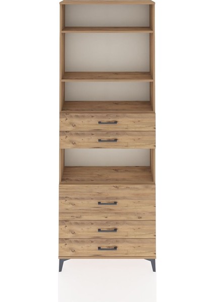 Arges Dolap 4 Raflı 5 Çekmeceli 88X30X243 Çam-Çam