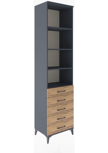 Hyperion Dolap 4 Raflı 5 Çekmeceli 60X44X243 Antrasit-Çam fiyatları