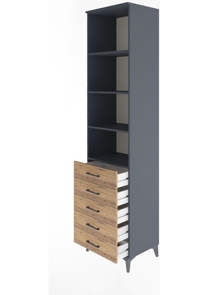 Hyperion Dolap 4 Raflı 5 Çekmeceli 60X44X243 Antrasit-Çam fırsatları