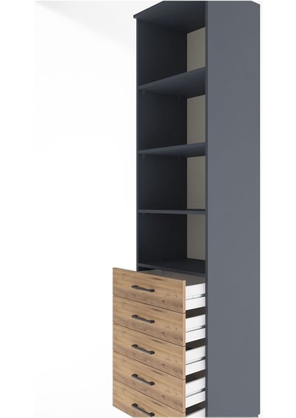 Hyperion Dolap 4 Raflı 5 Çekmeceli 60X44X243 Antrasit-Çam indirimleri