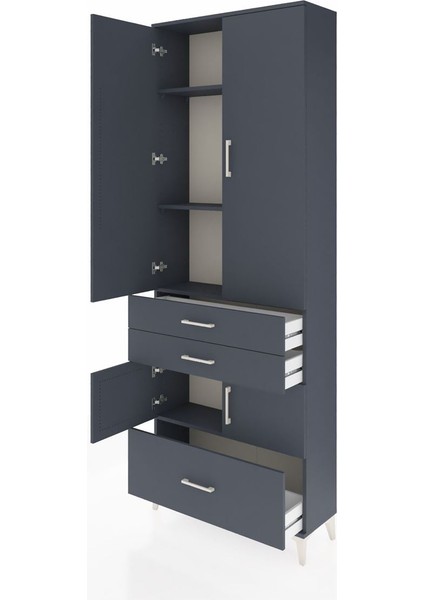 Arges Dolap 4 Raflı 3 Çekmeceli 4 Kapaklı 88X30X243 Antrasit-Antrasit fırsatları