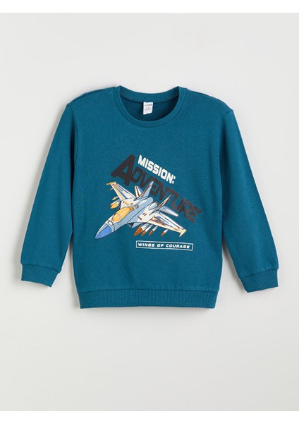 Yeni Sezon Bisiklet Yaka Baskılı Erkek Çocuk Sweatshirt