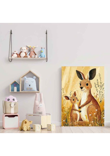 “kanguru Ailesi – Sıcak Tonlarda Sevimli Hayvan Temalı Tablo”