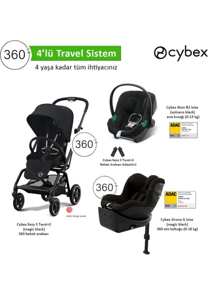4 Lü Travel Sistem Eezy S 360 Twist+2 + Aton B2 Isize + Sirona 360 Isize + Eezy Adaptör