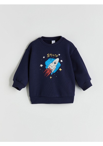 Yeni Sezon Bisiklet Yaka Baskılı Erkek Çocuk Sweatshirt