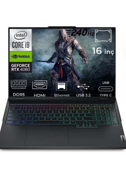 Legion Pro 7 16IRX9H 83DE0086TR FR44 Intel Core I9-14900HX 40 GB Ddr5 512 GB RTX4080 12GB 175W 240Hz Wqxga Windows 11 Pro 16" Gaming Laptop