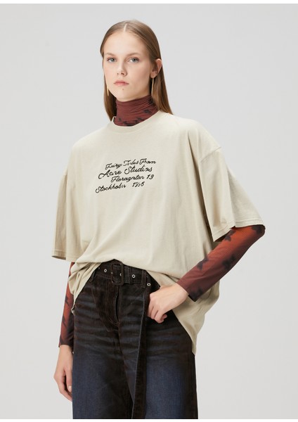 Relaxed Fit Bej Baskılı T-Shirt modelleri