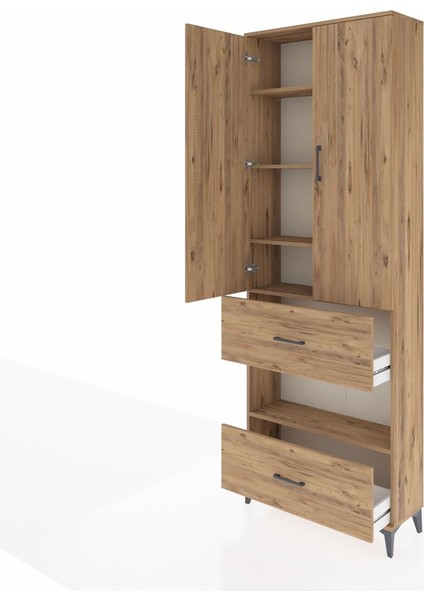 Arges Dolap 5 Raflı 2 Çekmeceli 2 Kapaklı 88X30X243 Çam-Çam fırsatları
