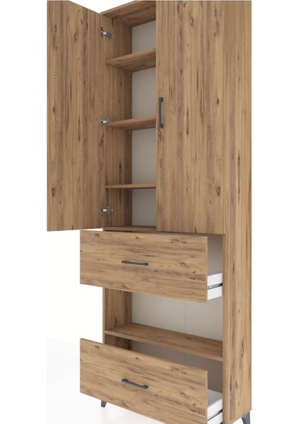 Arges Dolap 5 Raflı 2 Çekmeceli 2 Kapaklı 88X30X243 Çam-Çam indirimleri