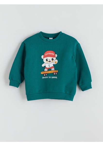 Yeni Sezon Bisiklet Yaka Baskılı Erkek Çocuk Sweatshirt