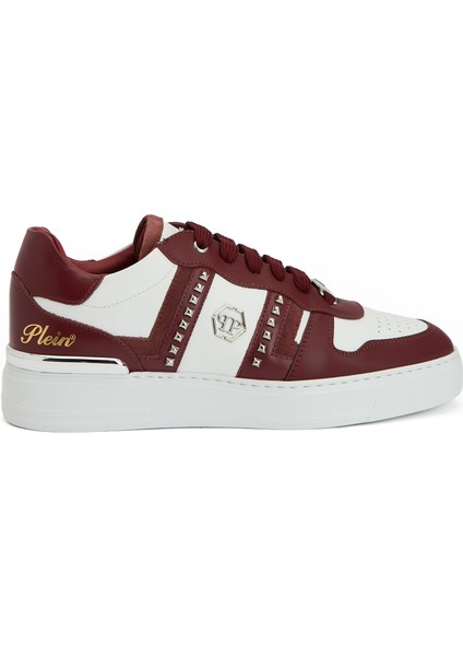 Beyaz Bordo Erkek Deri Sneaker