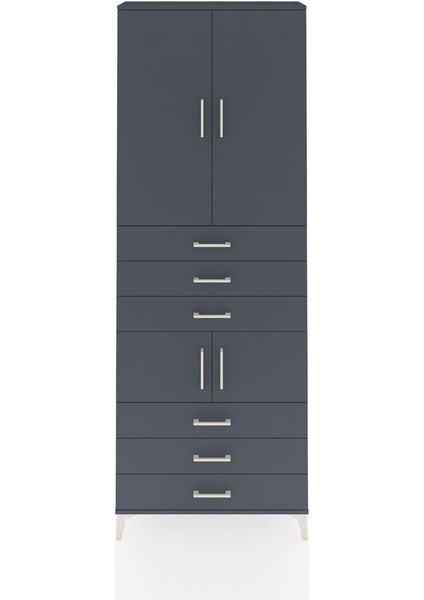Arges Dolap 4 Raflı 6 Çekmeceli 4 Kapaklı 88X30X243 Antrasit-Antrasit