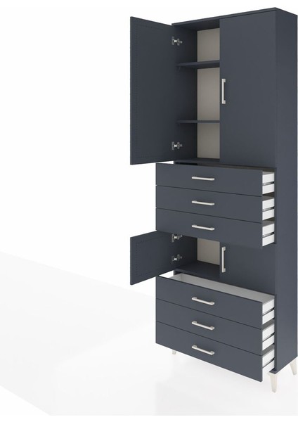 Arges Dolap 4 Raflı 6 Çekmeceli 4 Kapaklı 88X30X243 Antrasit-Antrasit fırsatları