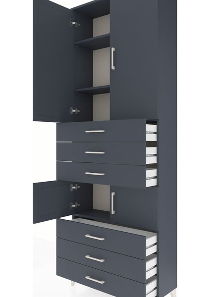 Arges Dolap 4 Raflı 6 Çekmeceli 4 Kapaklı 88X30X243 Antrasit-Antrasit indirimleri