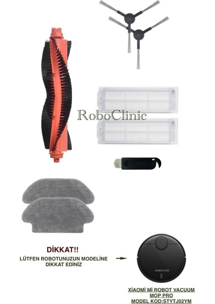 Xiaomi Mi Robot Vacuum Mop Pro Siyah Robot Süpürge Uyumlu (M.Kod:STYJO2YM) Yedek Fırça, Hepa Filtre, Mop - 8 Parça