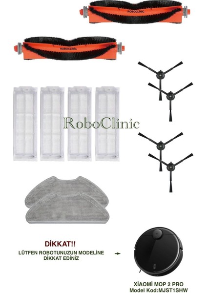 Xiaomi Mi Robot Vacuum Mop 2 Pro Siyah Robot Süpürge Uyumlu Yedek Fırça, Hepa Filtre, Mop - 12 Parça