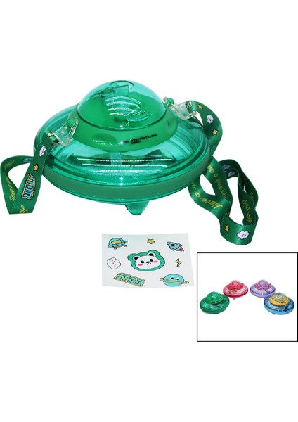 Ufo Modeli Renkli Mika Kristal Suluk Matara Pipetli - Taşıma Askılı 550ML ( Herhangi Bir Renk Gönderilir ) (5067)