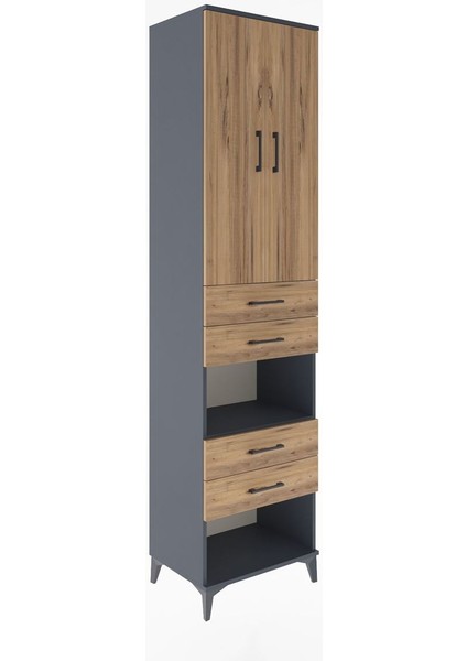 Hyperion Dolap 4 Raflı 4 Çekmeceli 2 Kapaklı 60X44X243 Antrasit-Çam fiyatları