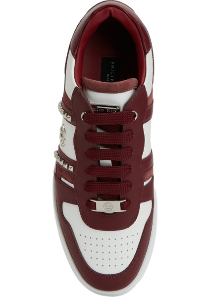 Beyaz Bordo Erkek Deri Sneaker fırsatları