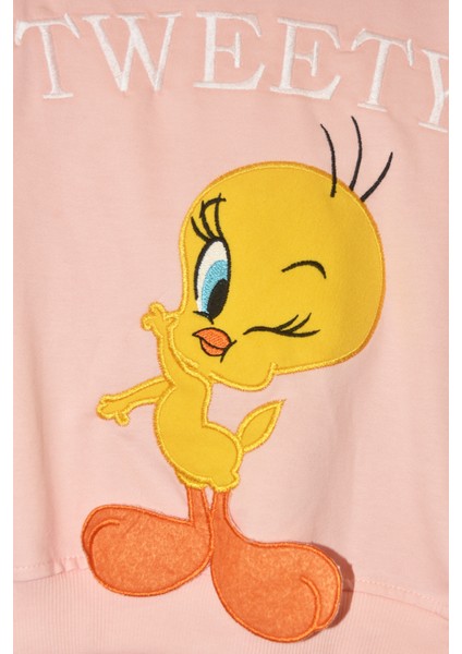Kız Çocuk %100 Pamuk Tweety Nakışlı Paça Lastikli Trend Takım - 2147 modelleri
