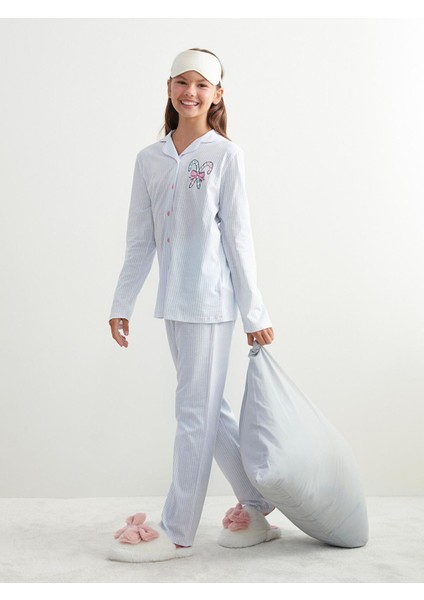 Yeni Sezon Gömlek Yaka Kız Çocuk Pijama Takımı