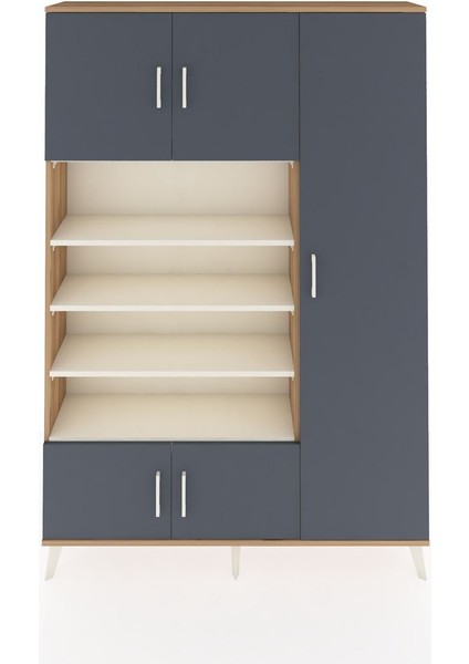 Arges Dolap 11 Raflı 5 Kapaklı 132X30X195 Çam-Antrasit/aytaşı