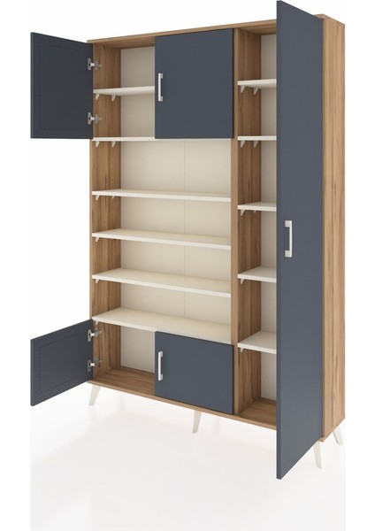 Arges Dolap 11 Raflı 5 Kapaklı 132X30X195 Çam-Antrasit/aytaşı modelleri