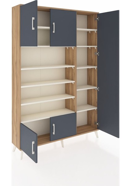 Arges Dolap 11 Raflı 5 Kapaklı 132X30X195 Çam-Antrasit/aytaşı indirimleri