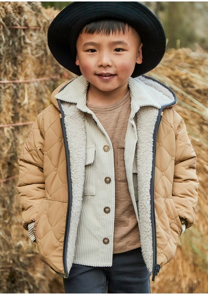 4421-10 Erkek Çocuk Camel Çift Taraflı Mont